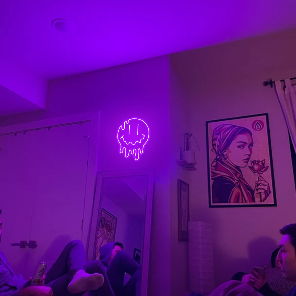 Melting smiley face neon sign