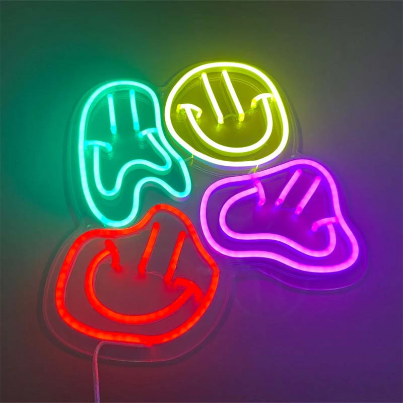 Distorted smile face neon sign