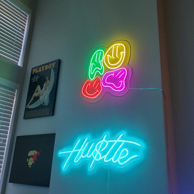 Distorted smile face neon sign