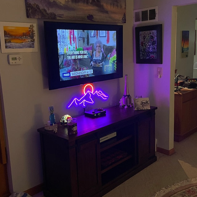Mountain with Sunset Neon Sign