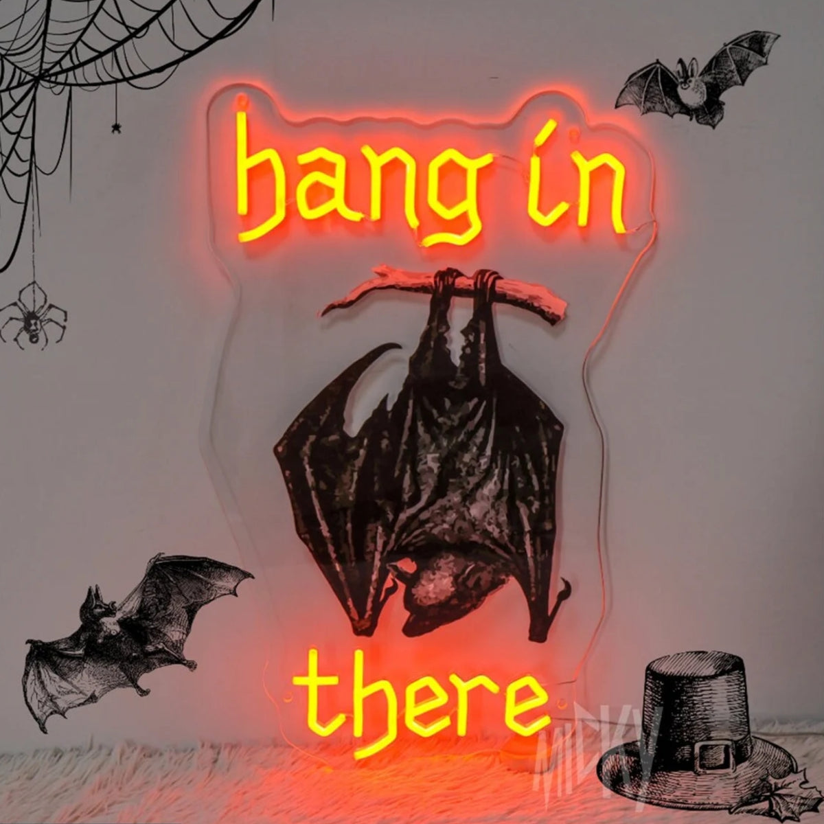 Bat Hang In There Neon Sign