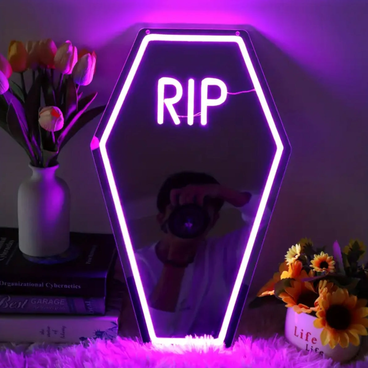 RIP Coffin Mirror Neon Sign