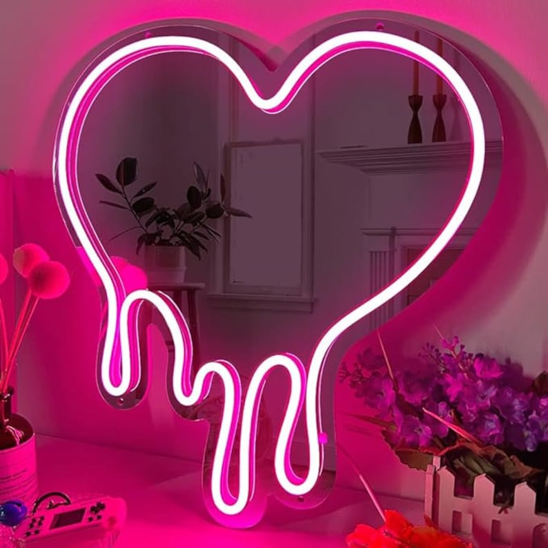 Melting Heart Mirror Neon Sign