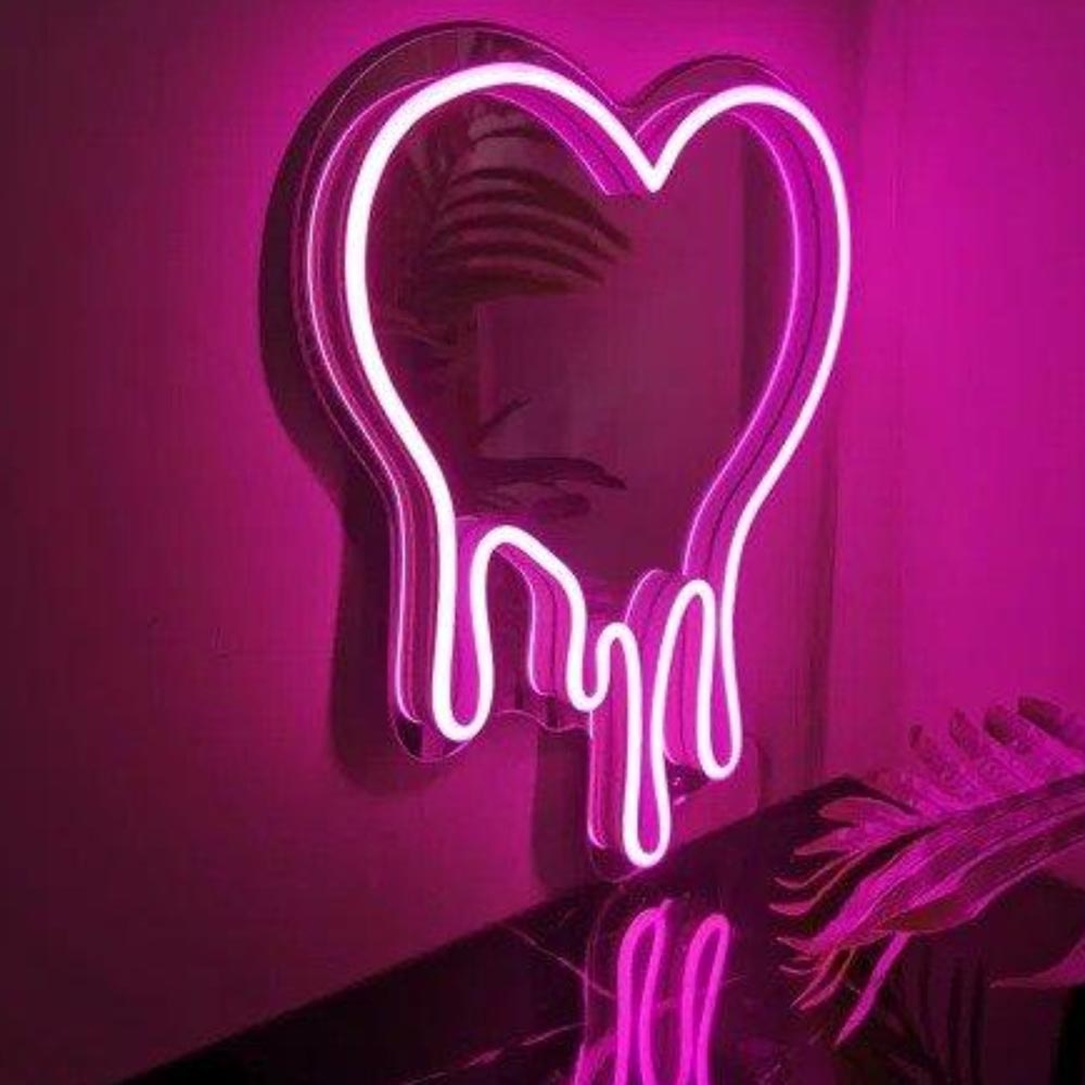 Melting Heart Mirror Neon Sign