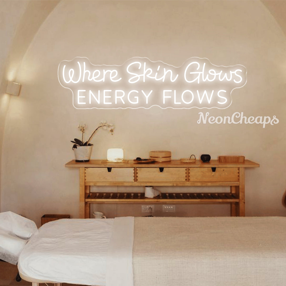 Where Skin Glows Energy Flows Neon Sign