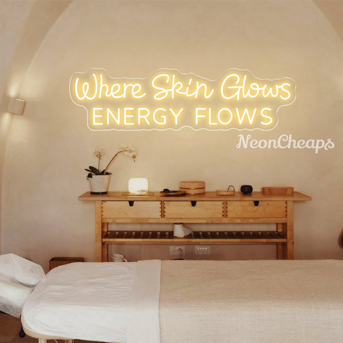 Where Skin Glows Energy Flows Neon Sign
