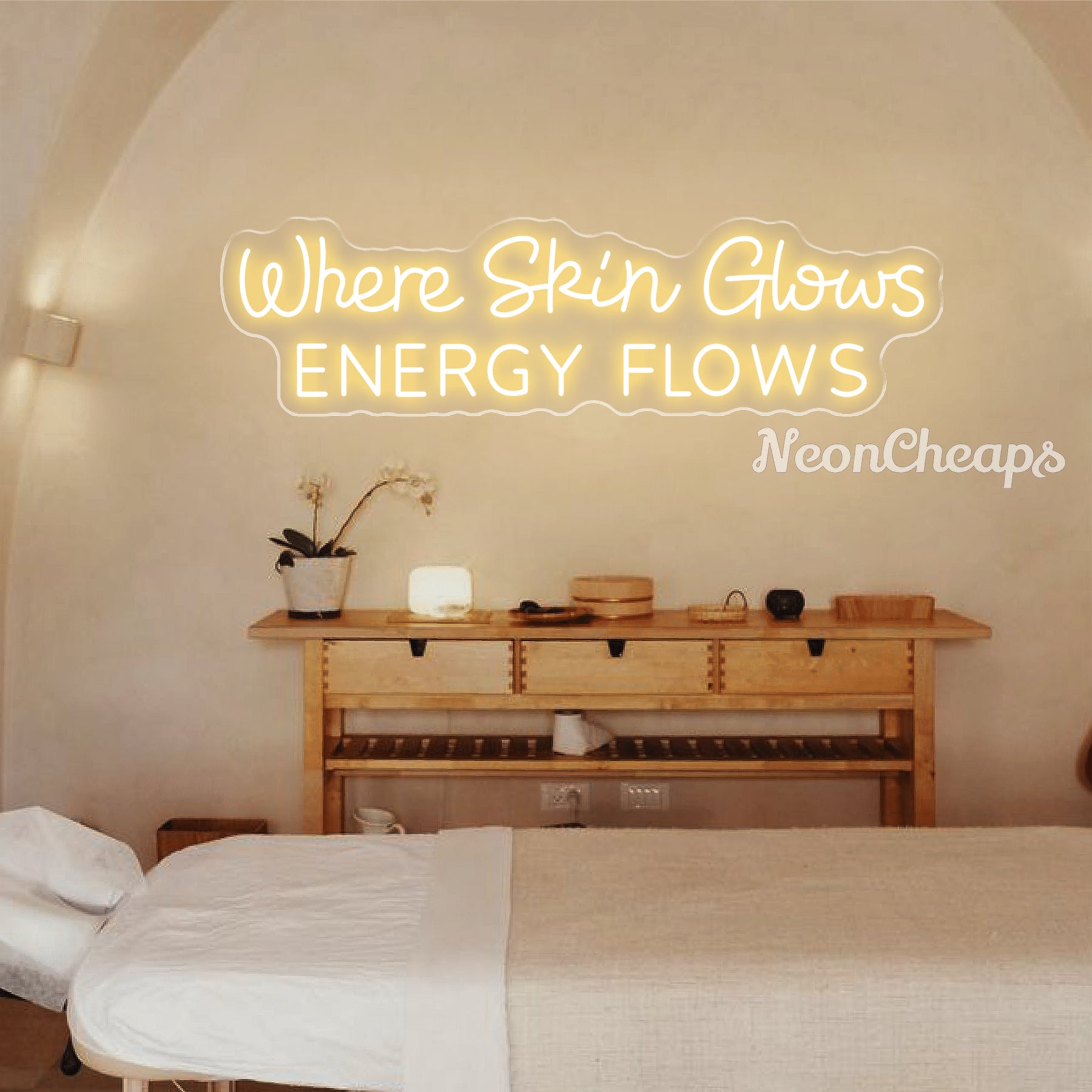 Where Skin Glows Energy Flows Neon Sign