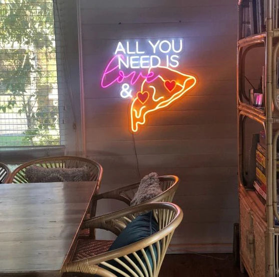 All you need is love and pizza neon sign