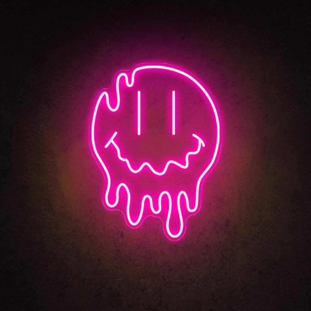 Melting smiley face neon sign