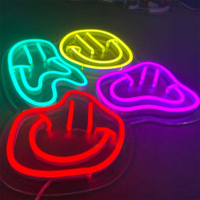 Distorted smile face neon sign