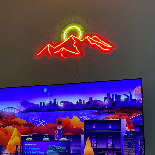 Mountain with Sunset Neon Sign